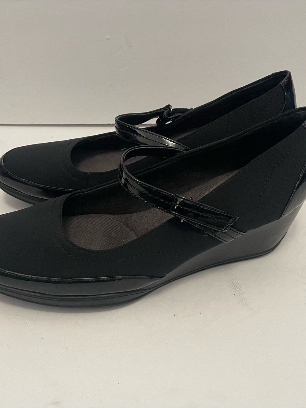 Clarks Bendables Black Mary Jane Wedge Sandals Size 11 - Picture 4 of 8